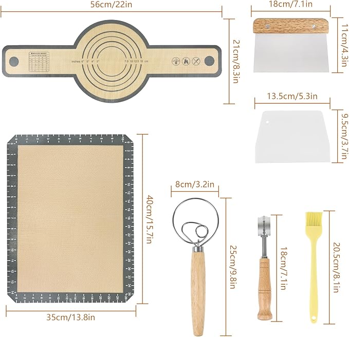 Bread Making Tools Set of 7, Including Silicone Pastry Mat, Round Baking Mat - Image 5