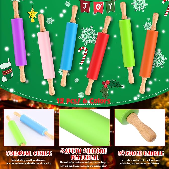Dandat 12 Pcs Small Rolling Pin Kids 12 Inch Mini Silicone Rolling Pin - Image 3