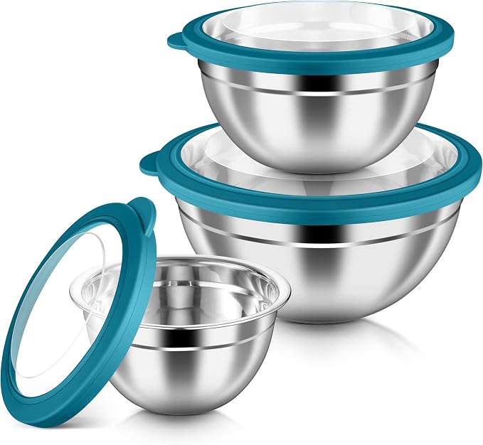 HaWare Mixing Bowls with Airtight Clear Lids, 6-Piece Stainless Steel Strong by HaWare
