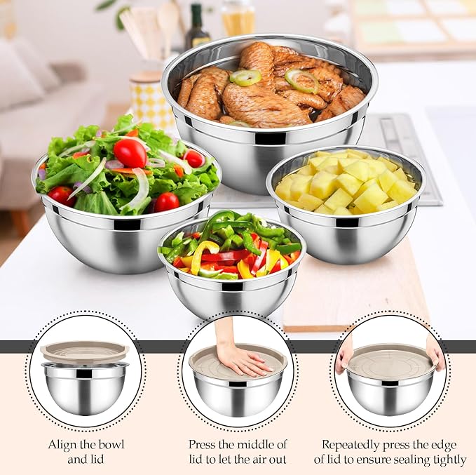 TeamFar Mixing Bowls, for Food Cooking Baking Storing, Khaki - Image 5