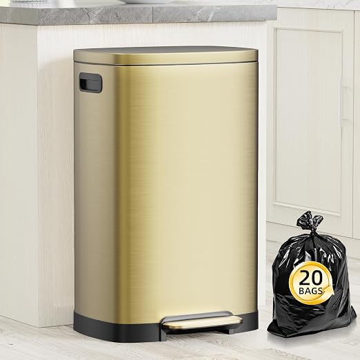 KdbK 13 Gallon Trash Can with Lid, 50L Fingerprint Proof Stainless Steel by trashcan