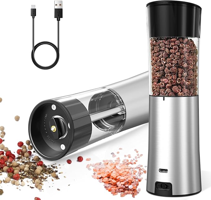 innhom Gravity Electric Salt and Pepper Grinder Set Stainless Steel Salt by innhom