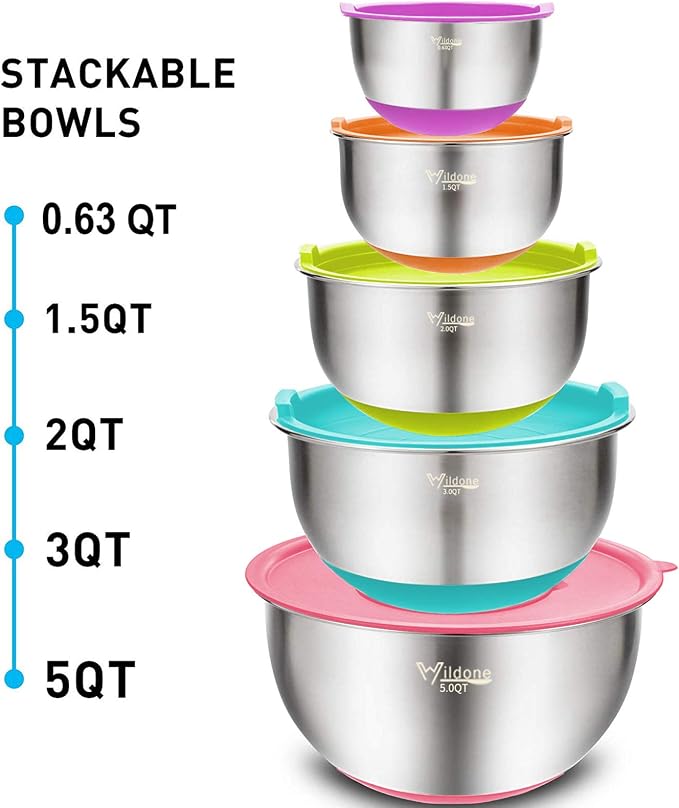 Wildone Mixing Bowls with Airtight Lids Set, with Grater Attachments & Non-Slip - Image 7