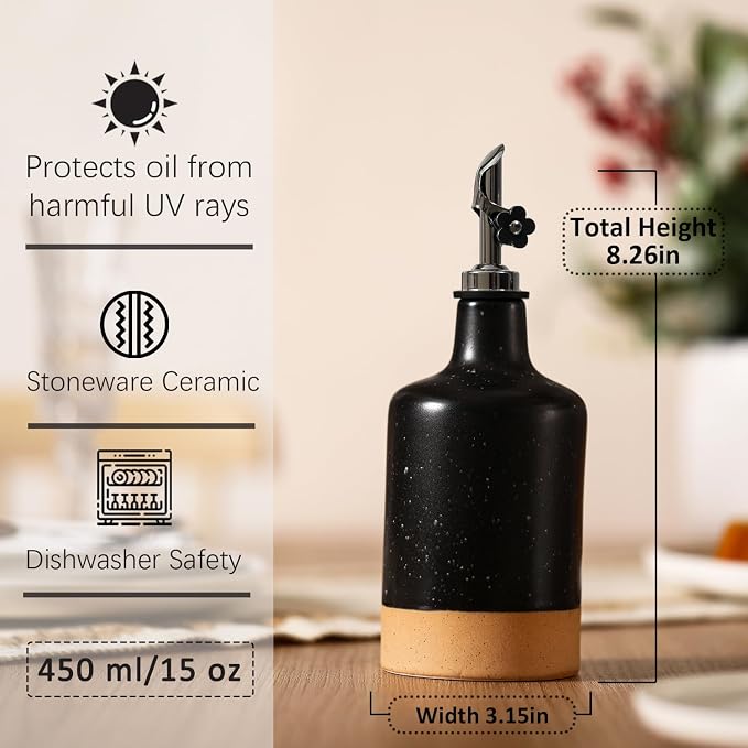 HOMCDALY Ceramic Olive Oil Dispenser Bottle, 16oz Oil Dispenser Bottle - Image 3