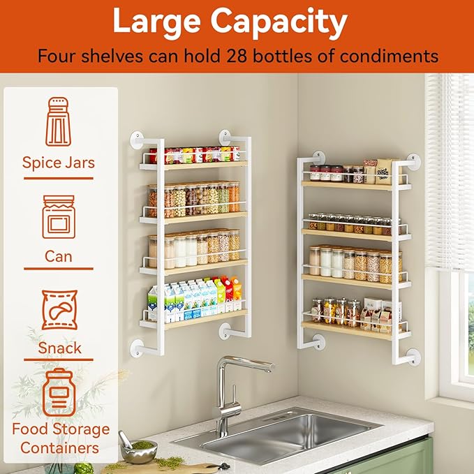 IBUYKE Spice Rack Wall Mount, 4 Tier Hanging Seasoning Organizer, Spice Rack - Image 5