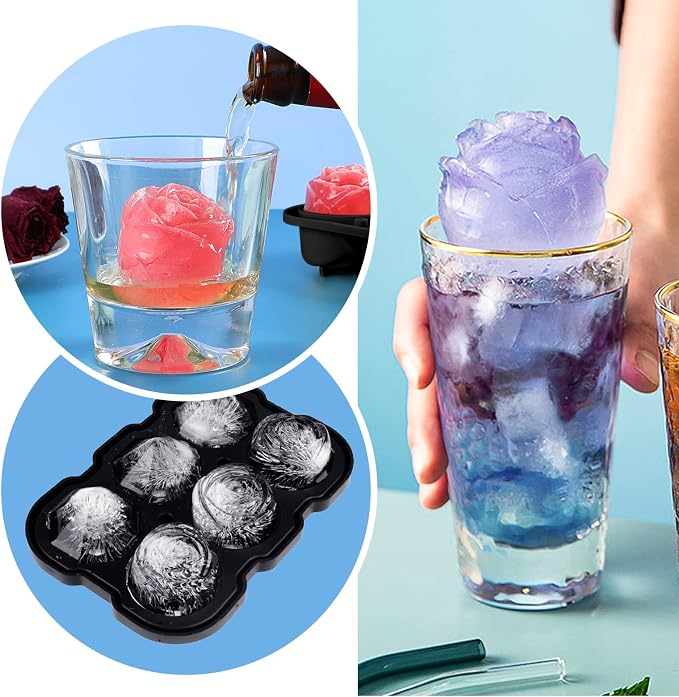 Ice Cube Tray, Mikiwon 2 inch Rose Ice Cube Trays - Image 7