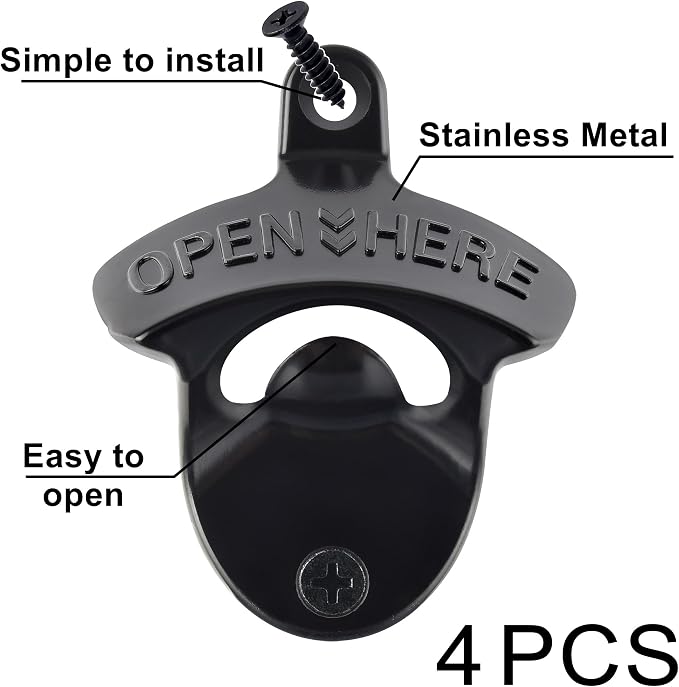 Classic Black Wall Mount Beer Bottle Opener, Rust-free Wall Hanging Beer Bottle - Image 2