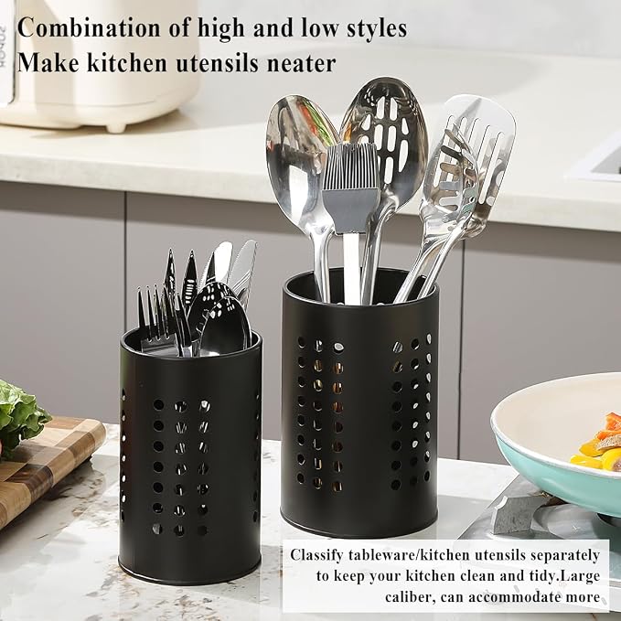 Evanda Kitchen Utensils Holder for Countertop Pack of 2, Stainless Steel Black - Image 4