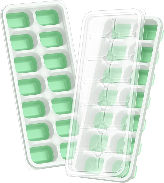 ChefAide Ice Cube Tray with Lid, 2 Packs 28 Cubes Durable Stackable Ice Cube by ChefAide