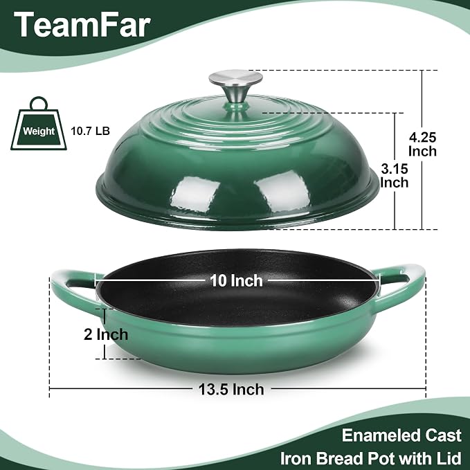 TeamFar Cast Iron Bread Dutch Oven, 6 Qt Enameled Dutch Oven Pot - Image 2
