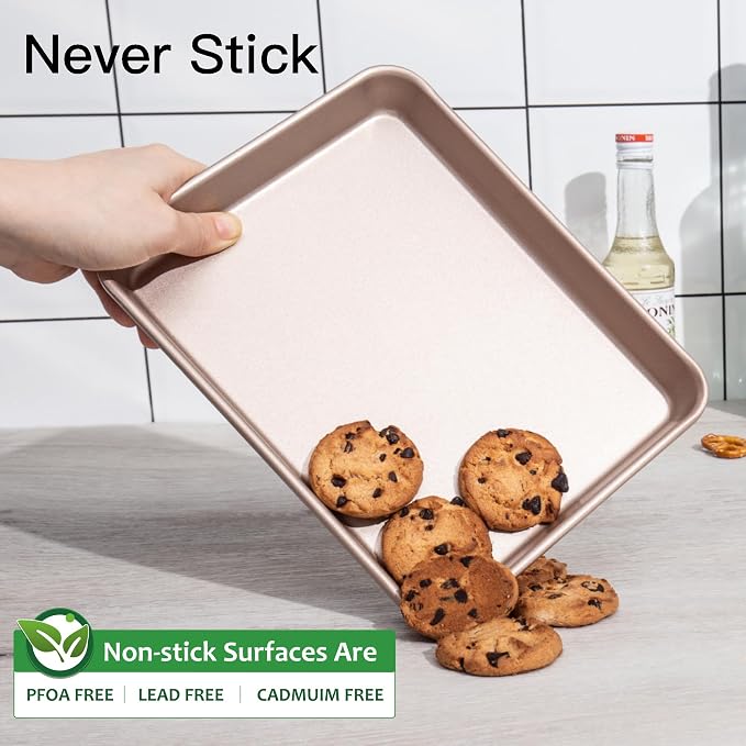 HONGBAKE Toaster Oven Pan Nonstick Set of 2, Premium 1/8 Sheet Pan - Image 6