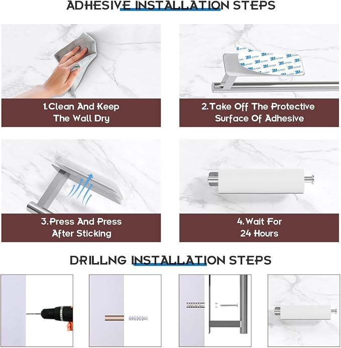 ASTOFLI Paper Towel Holder Under Cabinet No Drilling, Self Adhesive Paper Towel - Image 5