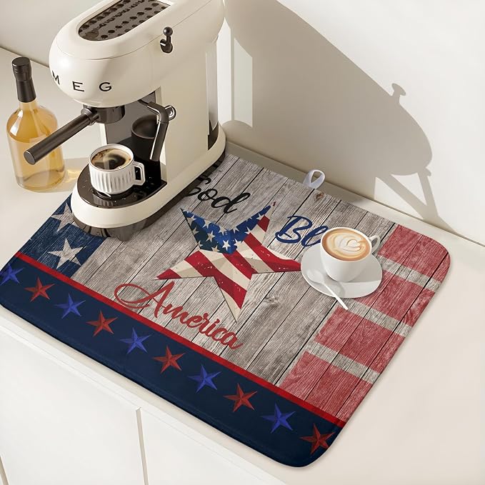 Kawani 4th of July Dish Drying Mat 18x24 Inch Patriotic God Bless America - Image 7