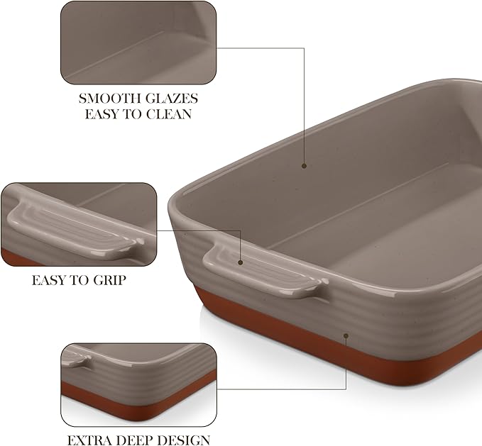 MALACASA 4.8 Qt Lasagne Dishes for Oven, 9 x 13 Inches Brown Ceramic Oven Dish - Image 5