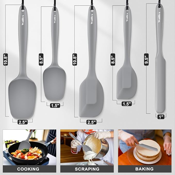 Walfos Silicone Spatula -5 Pieces Heat Resistant Kitchen Spoon Spatulas（600°F) - Image 4