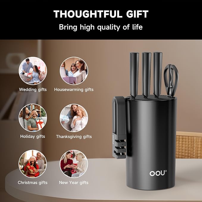 OOU Knife Set with Block and Sharpener, Dishwasher Safe Knife Set - Image 8