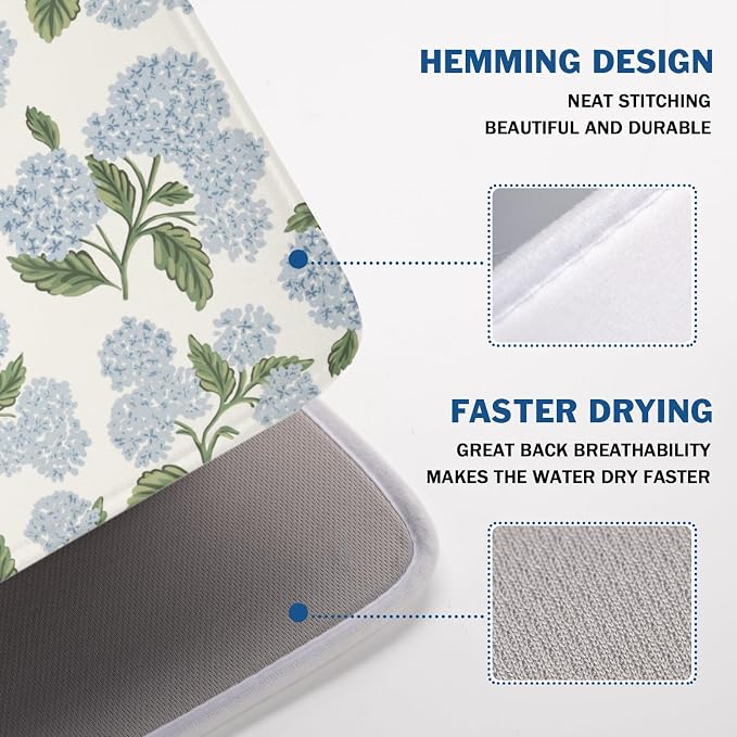 Blue Hydrangea Floral Dish Drying Mat - Image 4
