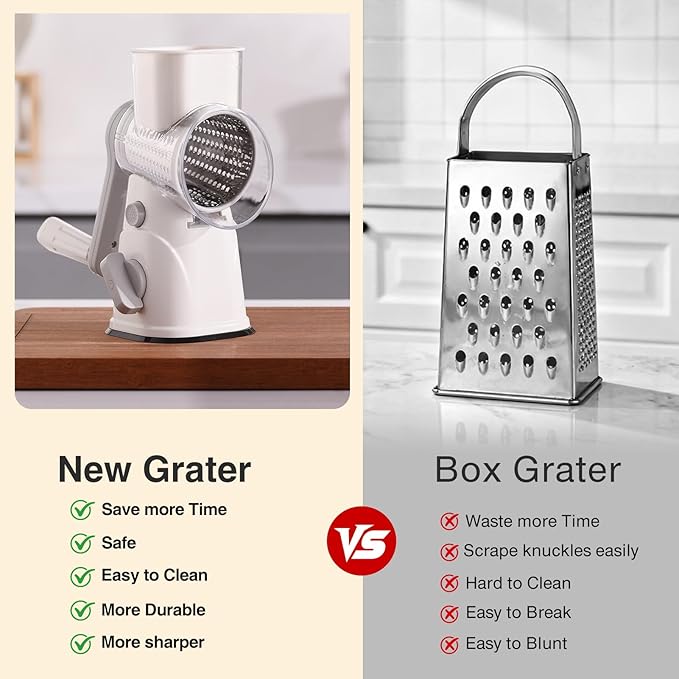 Rotary Cheese Grater Hand Crank, Kitchen Mandolin Vegetable Cheese Shredder - Image 6