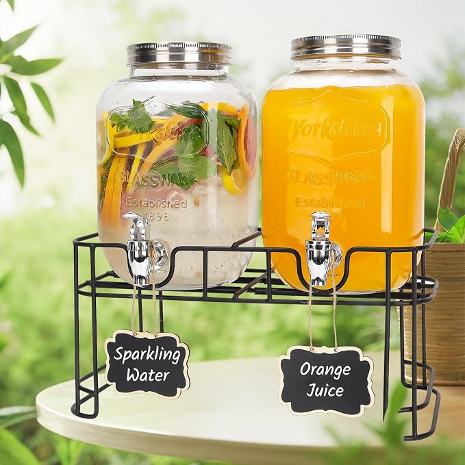 Glass Drink Dispensers For Parties, 2 PACK 1 Gallon Beverage Dispenser - Image 6