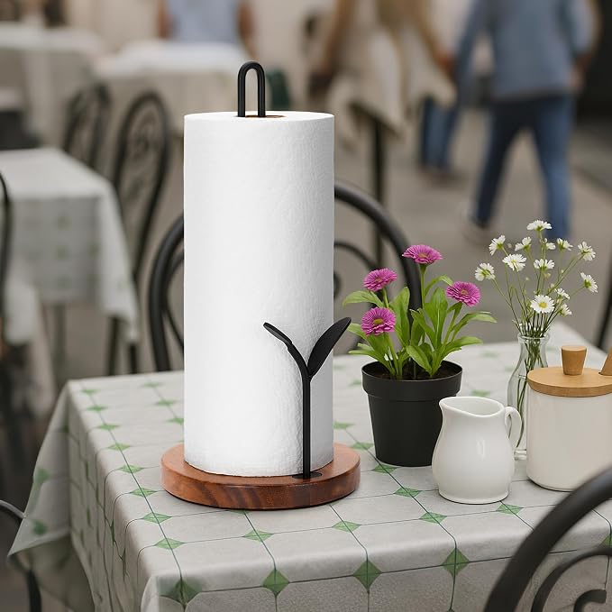 Wood Paper Towel Holder Countertop, Leaf-Shaped Accent Iron Rods - Image 9
