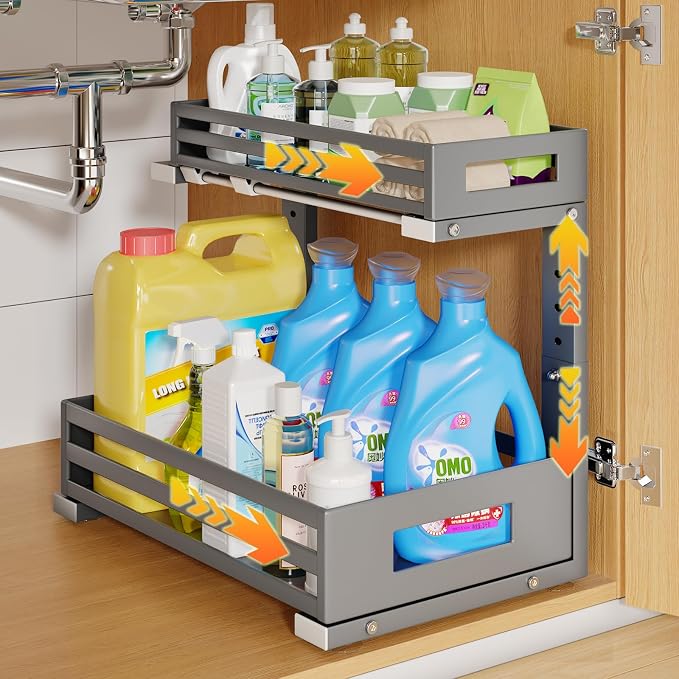 1-Pack Under Sink Organizers and Storage, 2-Tier L Shape Pull Out Cabinet by UnderSinkOrganizer