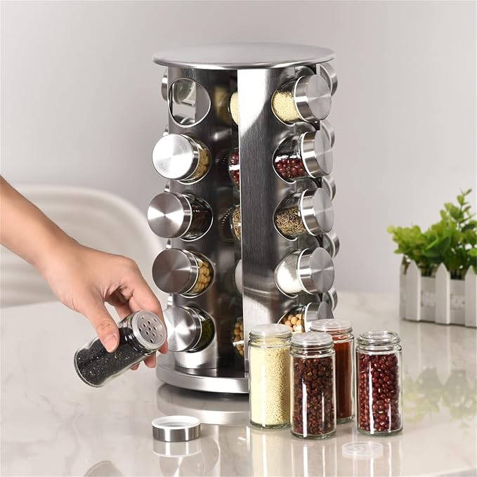 EBIZ&TECH 20-Jar Stainless Steel Rotating Spice Rack - Image 6