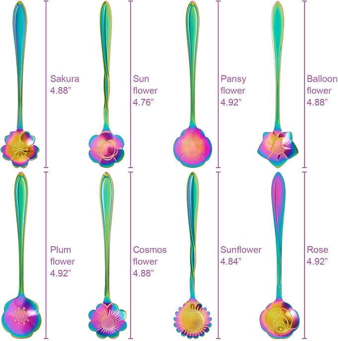 Chengu 8 Pieces Flower Coffee Tea Spoons Stainless Steel Sugar Spoons Tea Party - Image 6