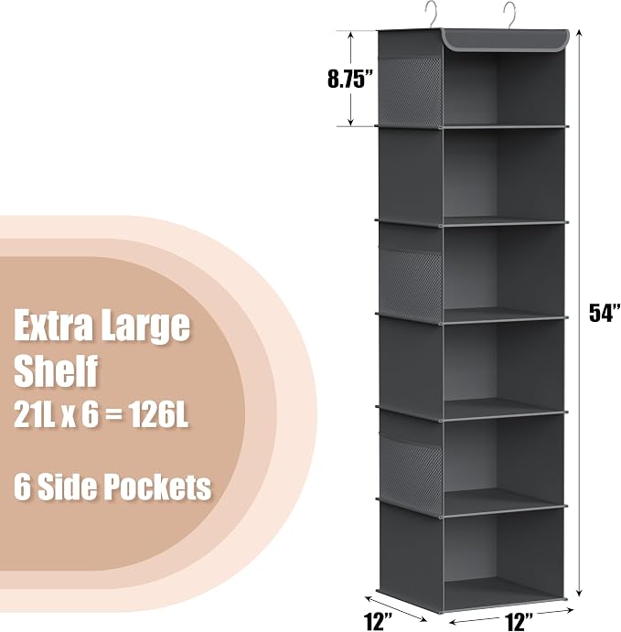 Simple Houseware 6 Shelf Hanging Closet Organizer, Dark Gray - Image 3