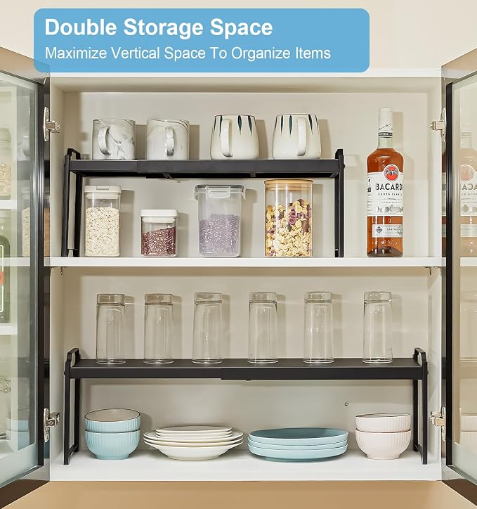2 Pack Expandable Cabinet Countertop Shelves, Stackable Shelves Organizers - Image 6