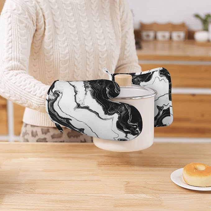 Oven Mitts and Pot Holders Marble Black White Liquid Abstract Silicone Kitchen - Image 7