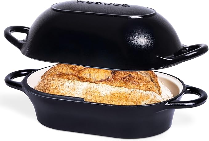nuovva Dutch Oven For Sourdough Bread Baking – Enamelled Cast Iron Bread Loaf by Nuovva