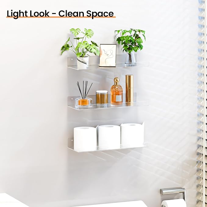 upsimples 4 Pack 15x6 Inches Acrylic Bathroom Shelves - Image 2