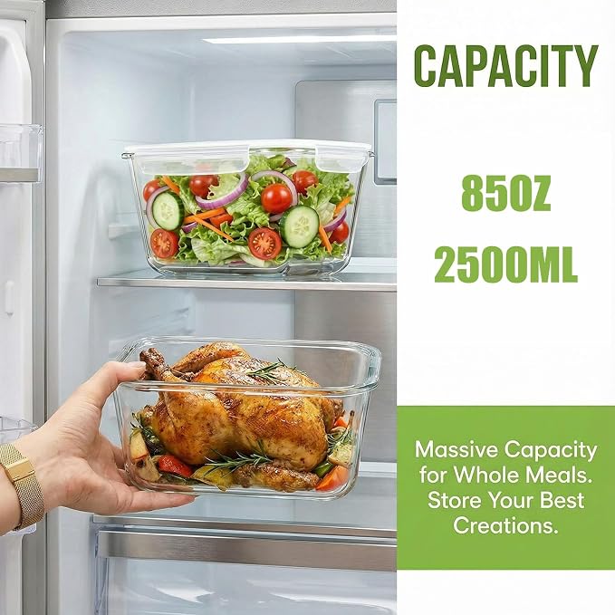 2 Pack Large Glass Food Storage Containers - Image 3