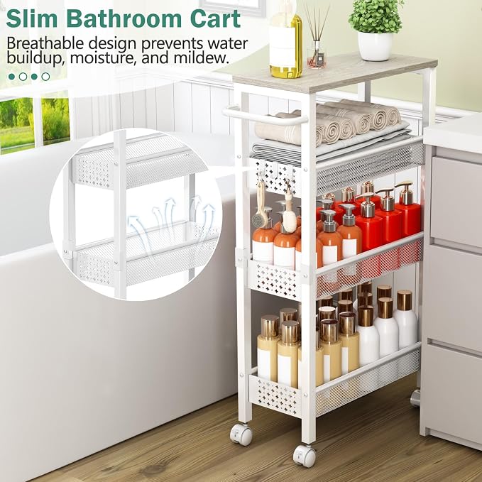 Vivihomety Utility Slim Storage Cart, 4 Tier Small Rolling Kitchen Laundry Room - Image 3