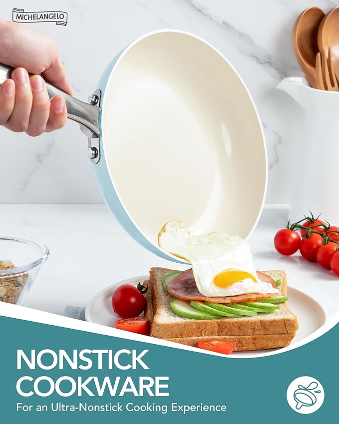 MICHELANGELO Pots and Pans Set Non Stick, 8-Piece Ti-infused Ceramic Cookware - Image 2
