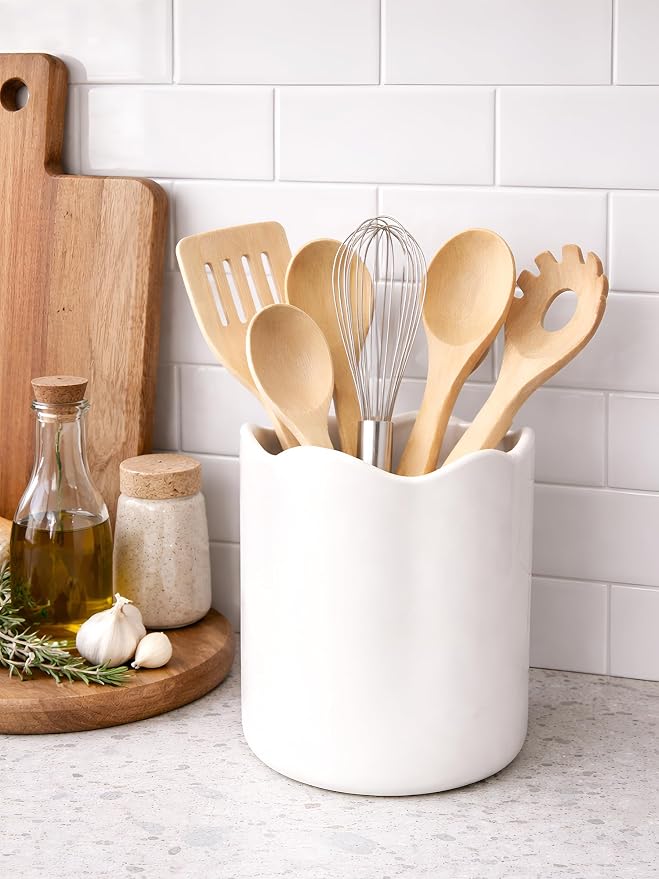Ceramic Utensil Holder for Kitchen Counter, 7.1" Large Kitchen Utensil Crock - Image 2