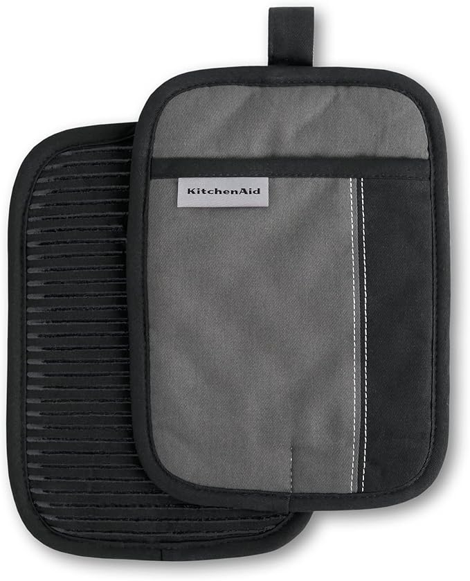 KITCHENAID Beacon Two-Tone Pot Holder 2-Pack Set, Contour Silver/Matte Black by KitchenAid