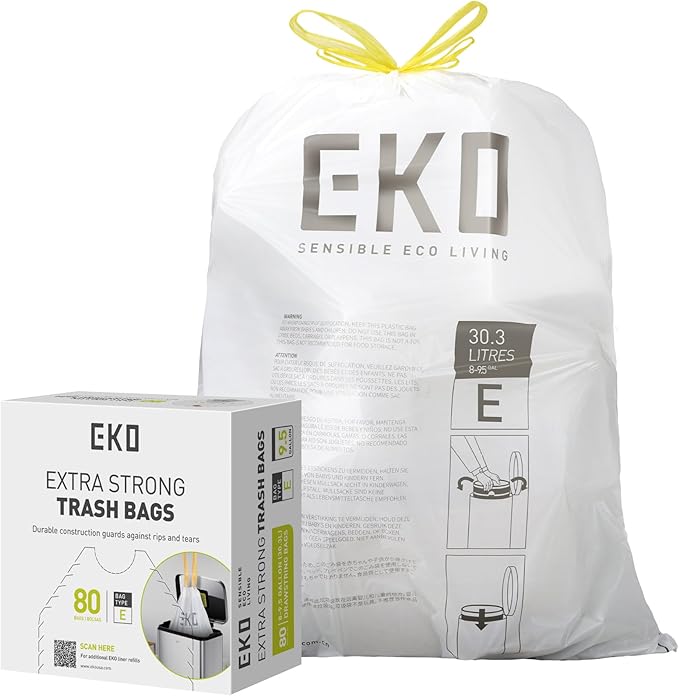 EKO Easy-Dispense Roll 80 Count Extra-Strong Drawstring Tall Kitchen Trash Bag by EKO