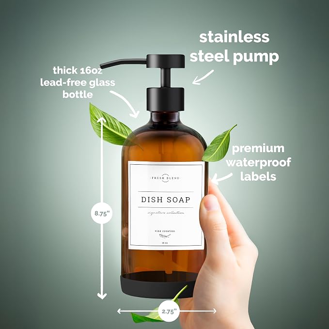 Vine Creations Amber Glass Soap Dispenser Set - Image 6