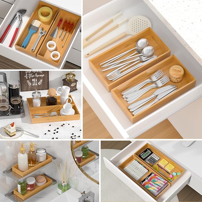 VeyFey Bamboo Drawer Organizer, Stackable Utensil Organizer - Image 4