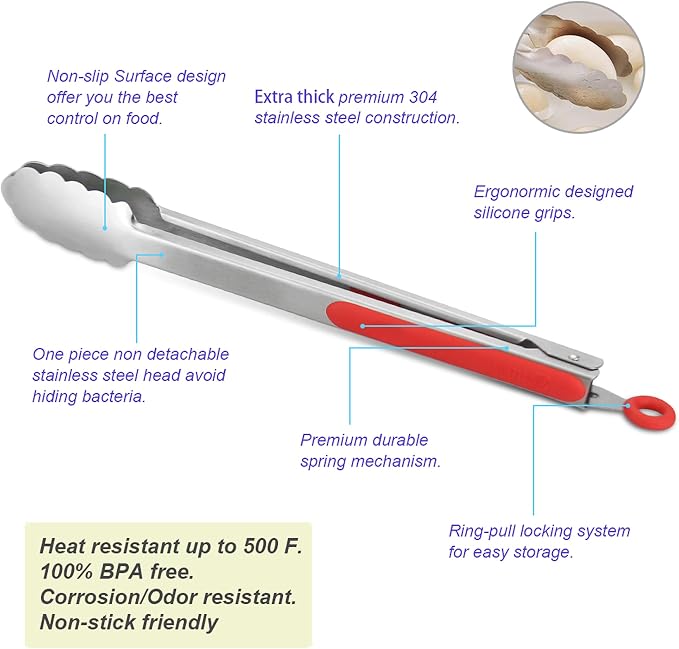 304 Stainless Steel Kitchen Cooking Tongs - Image 5