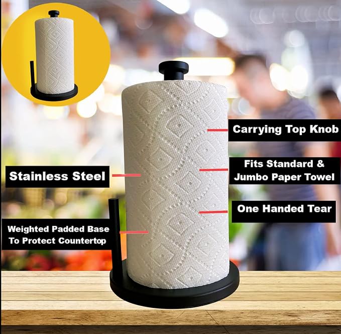 Black Paper Towel Holder Countertop Stainless Steel Paper Towel Stand - Image 6