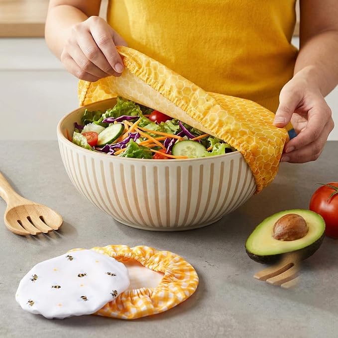 Patelai 10 Pcs Bowl Covers Reusable in 5 Size Stretch Cloth Fabric Elastic Food - Image 2