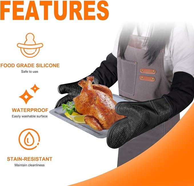 Extra Long Silicone Oven Mitts, Heat Resistant Oven Gloves - Image 4