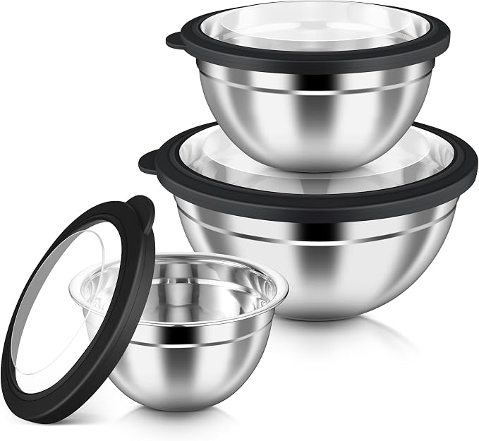 HaWare Mixing Bowls with Airtight Clear Lids, 6-Piece Stainless Steel Strong by HaWare