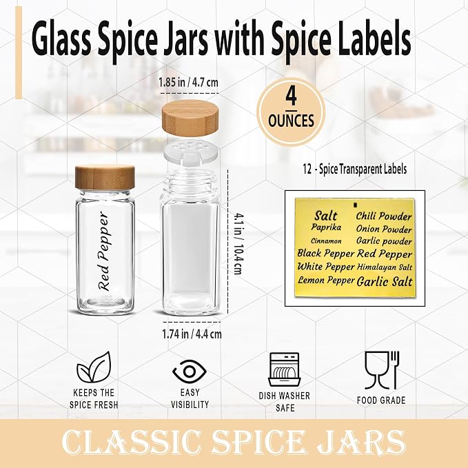 Glass Spice Jars with Bamboo Airtight Lids - Image 3