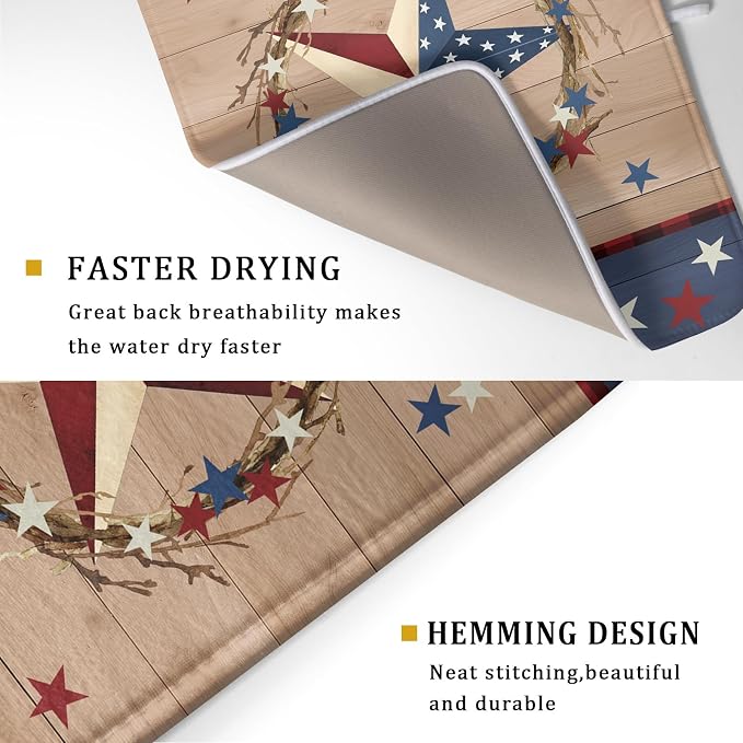 4th of July Dish Drying Mat for Kitchen Counter Patriotic Farmhouse Rustic - Image 3