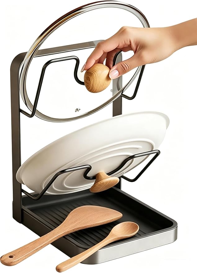 Pot Lid Holder Organizer, Carbon Steel Kitchen Pot Lid Rack by amader