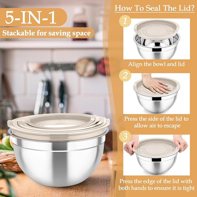 TeamFar Mixing Bowls, Stainless Steel Nesting Salad Bowls - Image 6