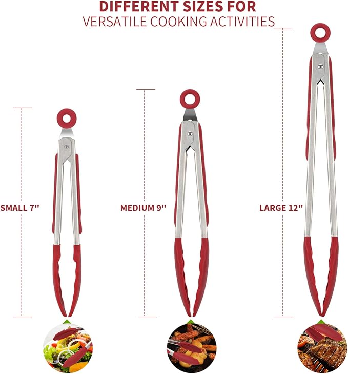 U-Taste Kitchen Tongs, 7/9/12 inches Cooking Tongs, - Image 2